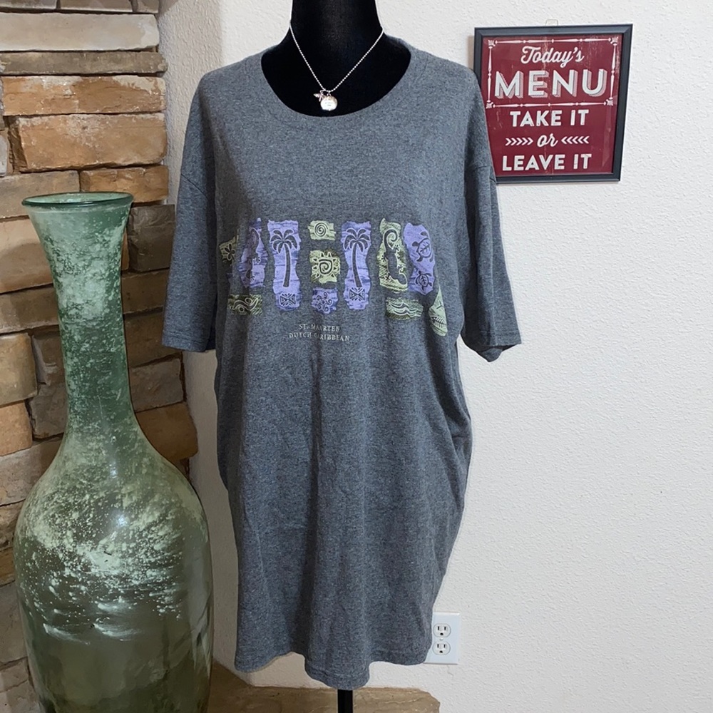 3/$40 Yacht Club- Purple & Green Tropical Design Shirt